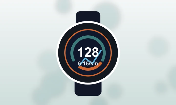 Illustration of a running watch showing pace and heart rate metrics