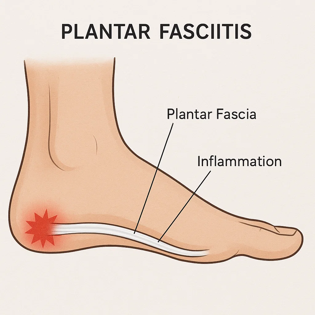 Runner holding an injured foot with heel pain.