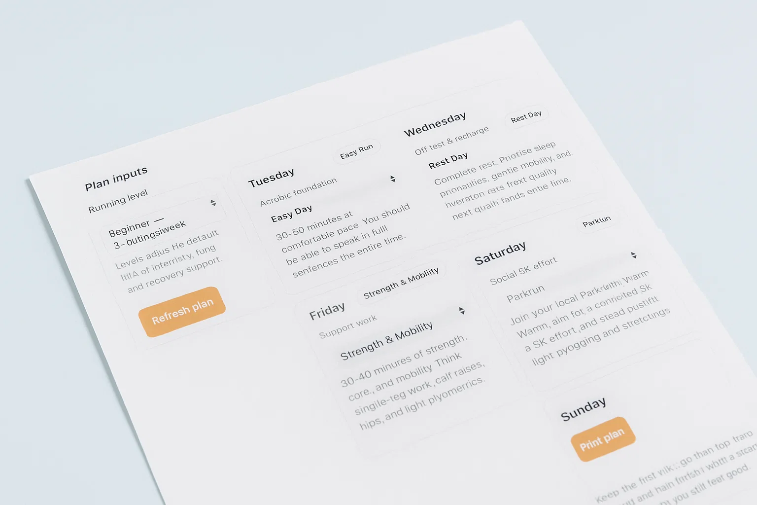 Runner writing a workout plan in a notebook