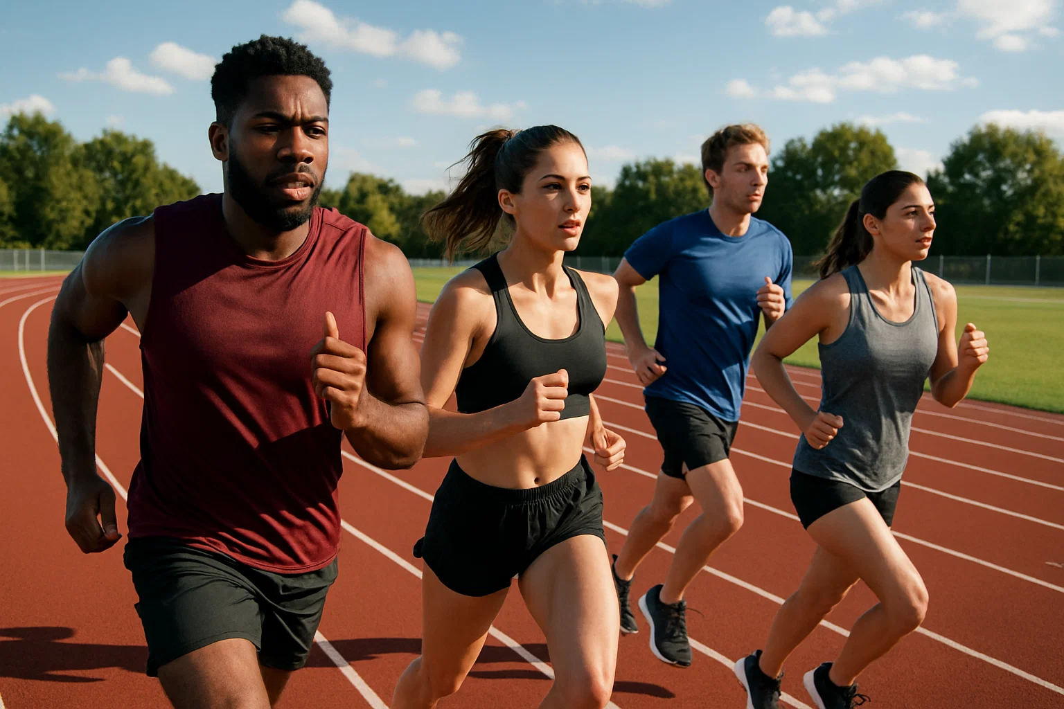 Group of runners training on a track
